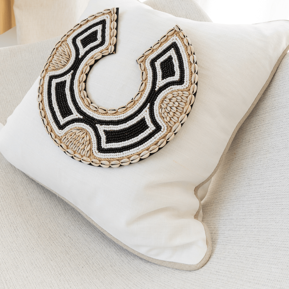 Bandhini Design House Lounge Cushion Linen Piped White & Natural Lounge Cushion 55 x 55cm