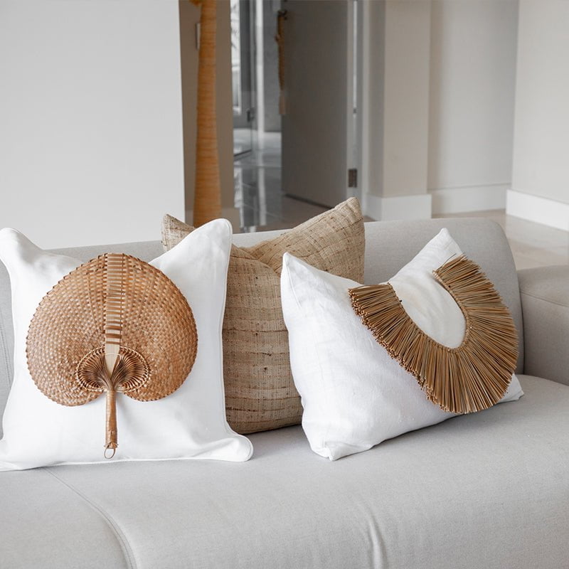 Bandhini Design House Lounge Cushion Natural Raffia Fan White & Natural Lounge Cushion 55 x 55cm