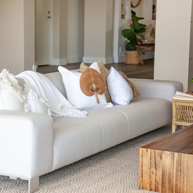 Bandhini Design House Lounge Cushion Natural Raffia Fan White & Natural Lounge Cushion 55 x 55cm