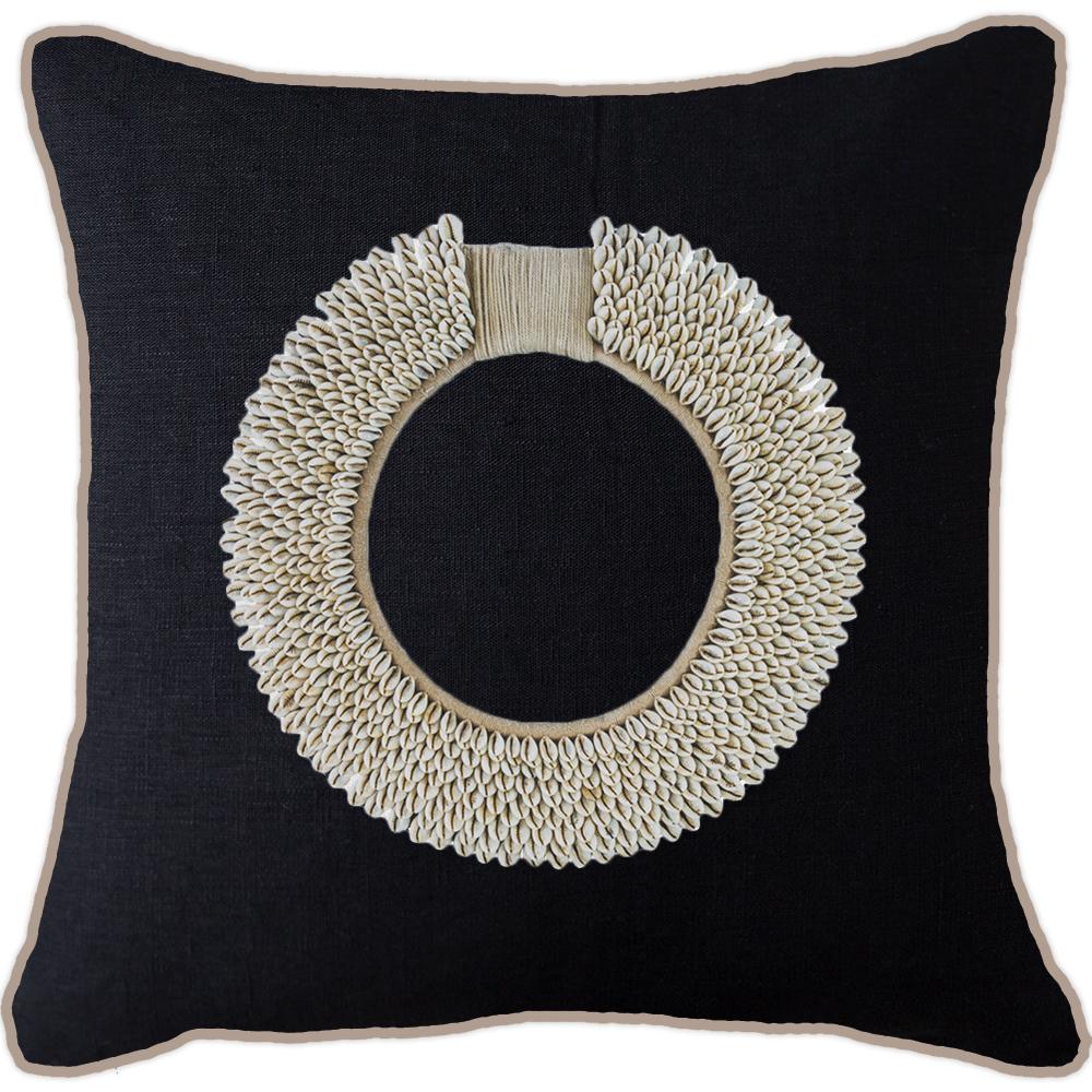 Bandhini Design House Lounge Cushion Natural Shell Ring Black & Natural Lounge Cushion 55 x 55cm