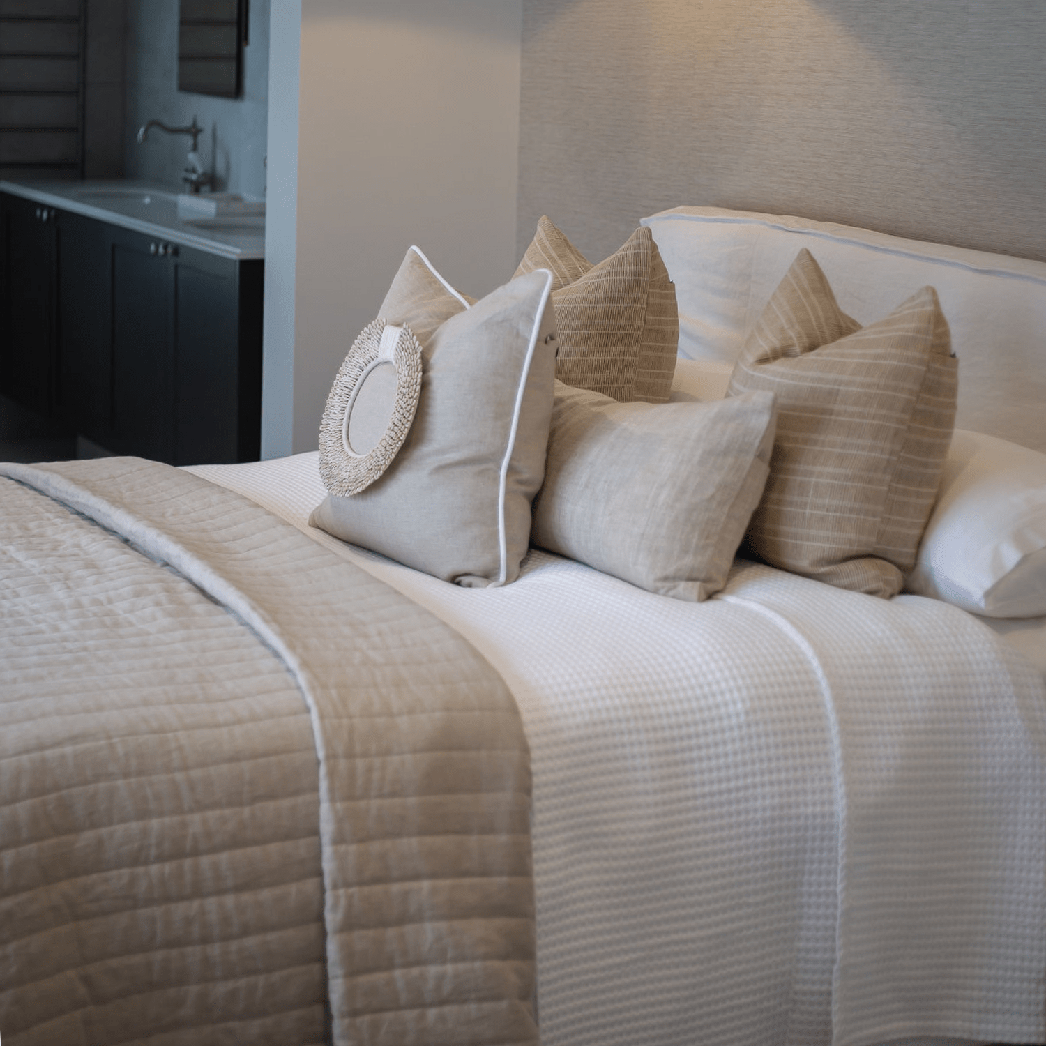 Bandhini Design House Lounge Cushion Natural Shell Ring Natural & White Lounge Cushion 55 x 55cm