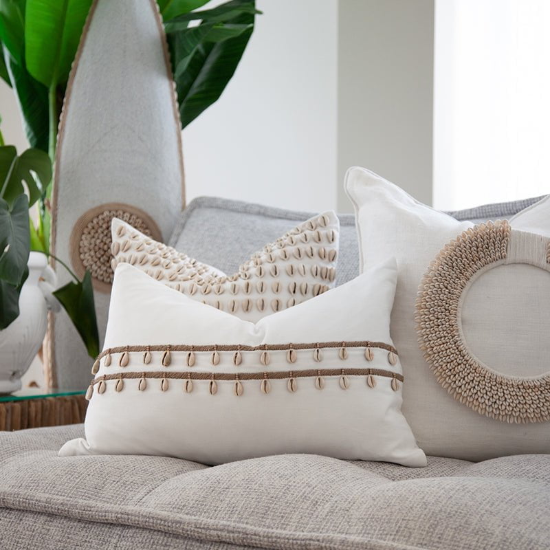 Bandhini Design House Lounge Cushion Natural Shell Ring White & White Lounge Cushion 55 x 55cm