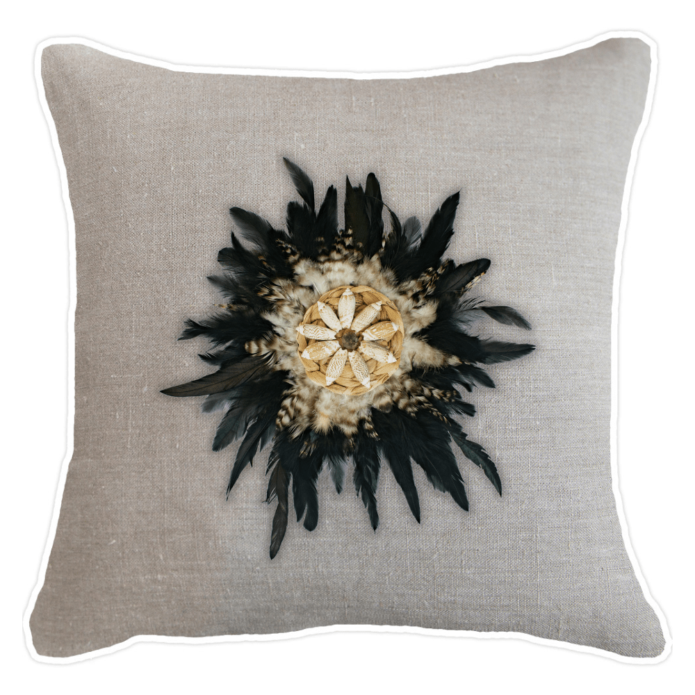 Bandhini Design House Lounge Cushion Natural with White Piping Feather Shell Black Juju Lounge Cushion 55 x 55cm