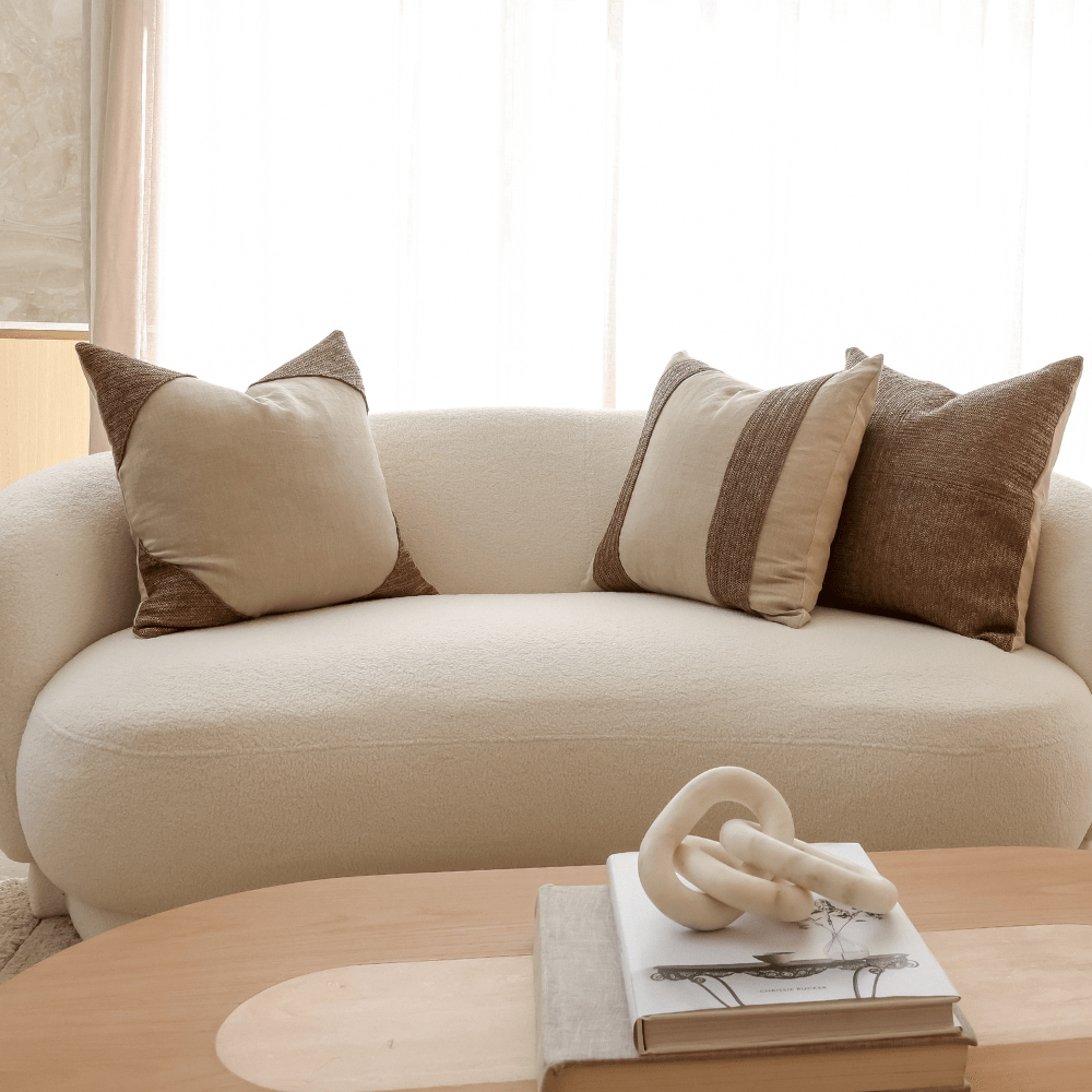 Bandhini Design House Lounge Cushion Raffia Lines Coffee Natural Lounge Cushion 55 x 55cm
