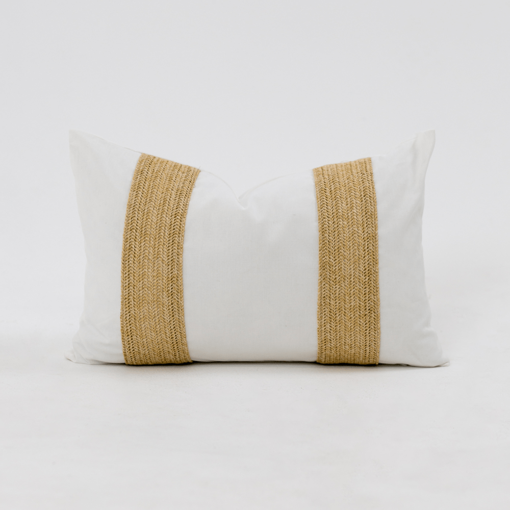 Bandhini Design House Lounge Cushion Raffia Lines Natural Lumbar Cushion 35 x 53cm