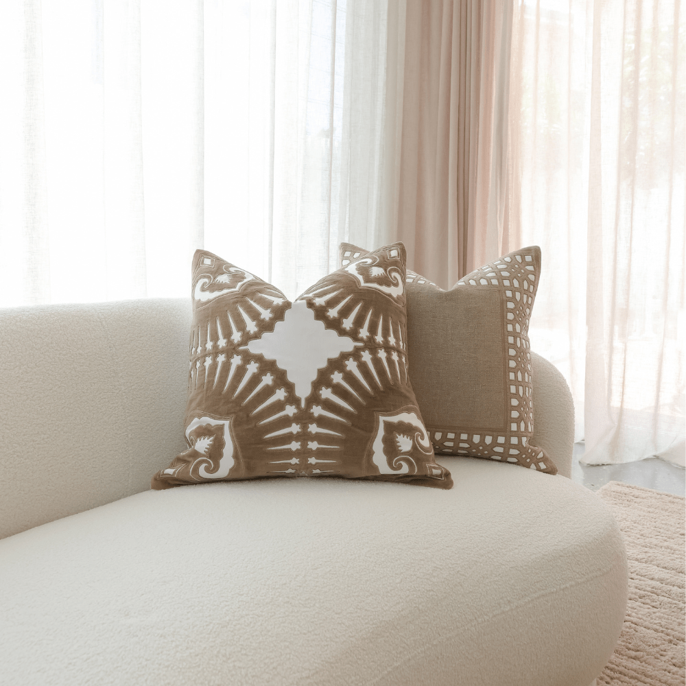 Bandhini Design House Lounge Cushion Roman Applique Velvet Natural Lounge Cushion 55 x 55cm