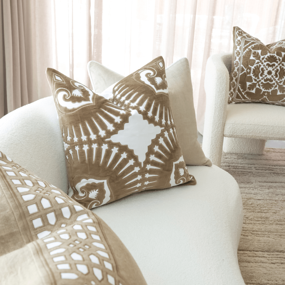 Bandhini Design House Lounge Cushion Roman Applique Velvet Natural Lounge Cushion 55 x 55cm