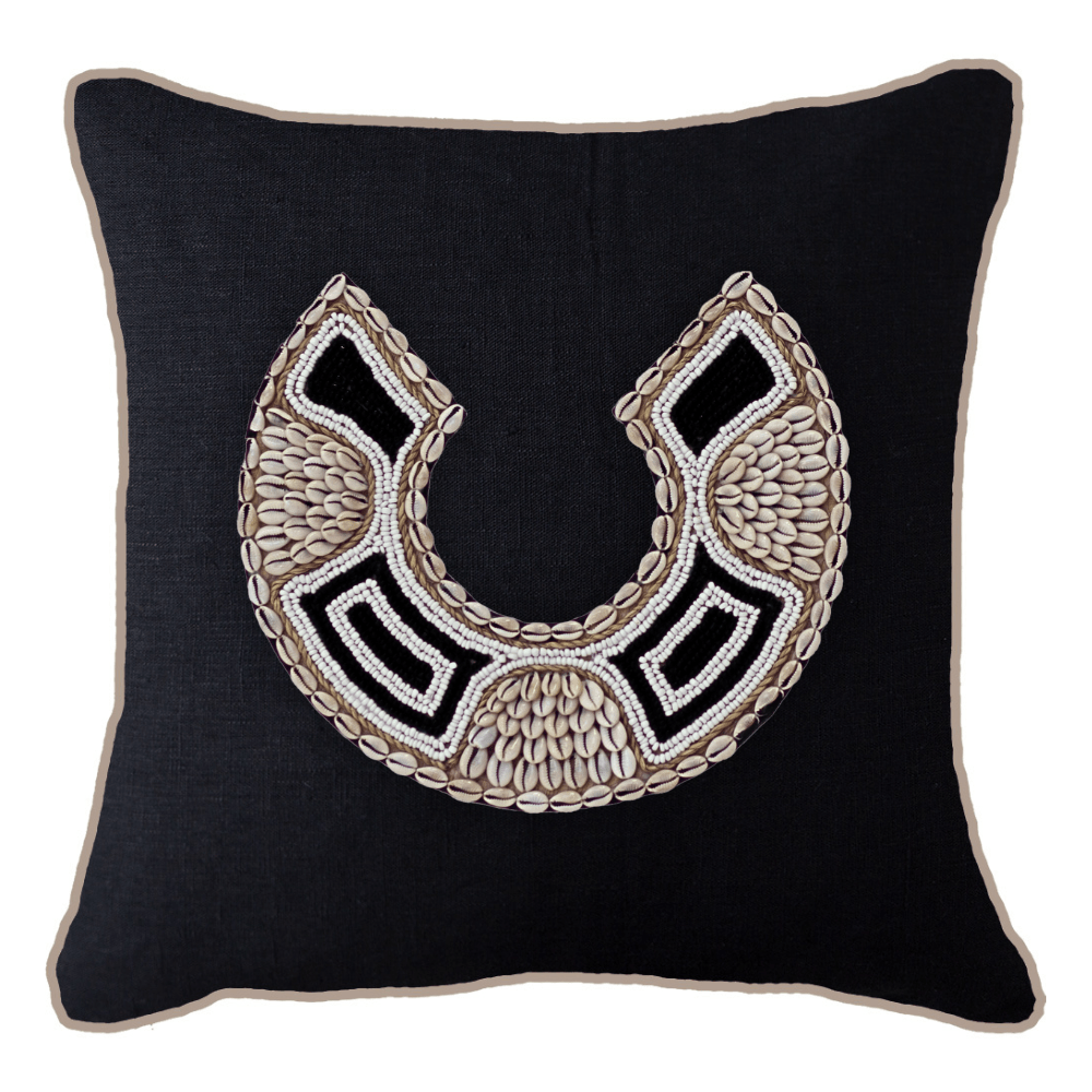 Bandhini Design House Lounge Cushion Shell African Bead Horseshoe Black & Natural Lounge Cushion 55 x 55cm