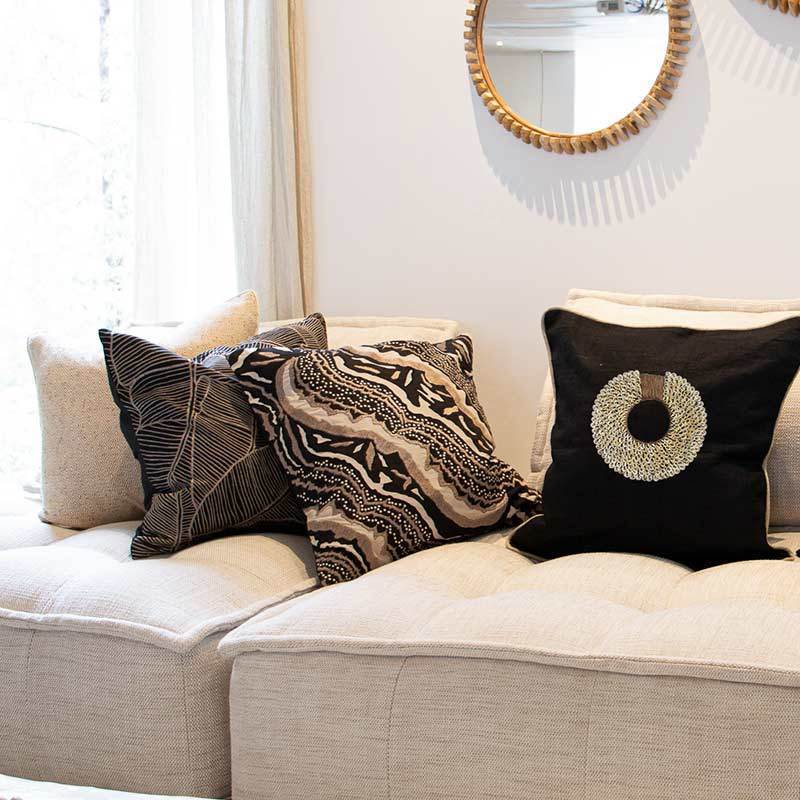 Bandhini Design House Lounge Cushion Shell Ring Coffee Bean Black & Natural Lounge Cushion 55 x 55cm