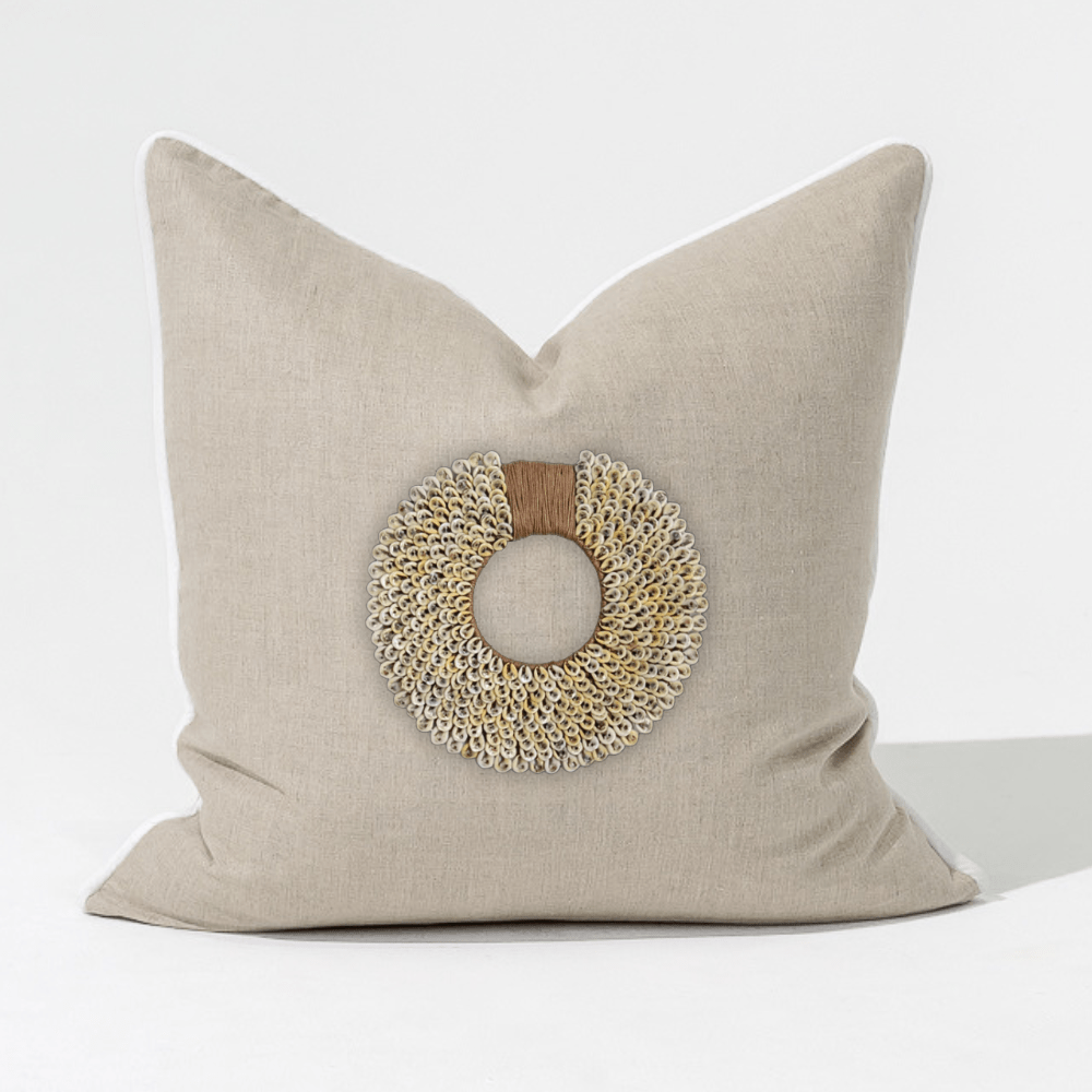 Bandhini Design House Lounge Cushion Shell Ring Coffee Bean Natural & White Lounge Cushion 55 x 55cm