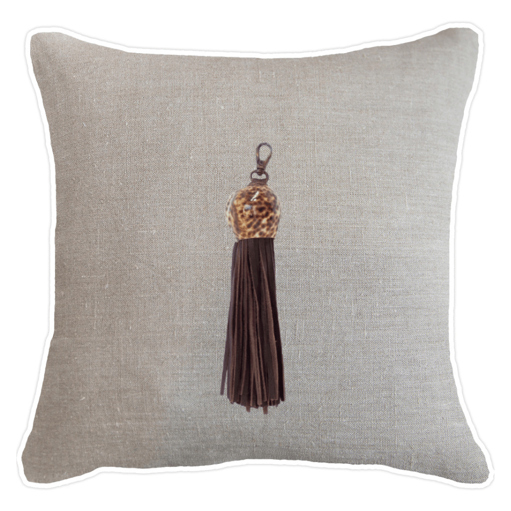 Bandhini Design House Lounge Cushion Shell Tassel Leather Natural & White Lounge Cushion 55 x 55cm