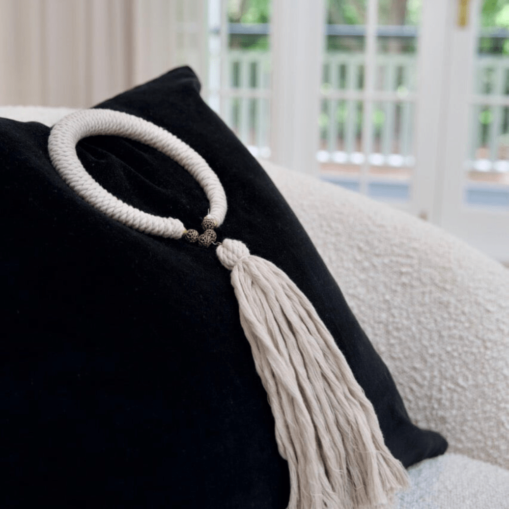 Bandhini Design House Lounge Cushion Tassel Milan Black & White Lounge Cushion 55 x 55cm
