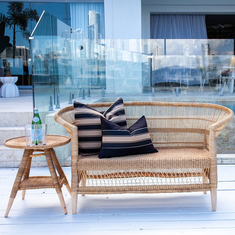 Bandhini Design House Lounge Cushion Ticking Stripe Rye Black & Beige Lounge Cushion 55 x 55cm
