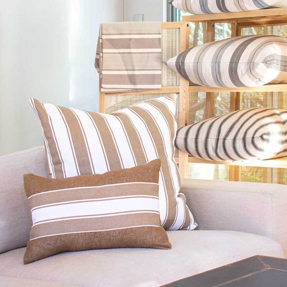 Bandhini Design House Lounge Cushion Ticking Stripe Rye White & Natural Lounge Cushion 55 x 55cm