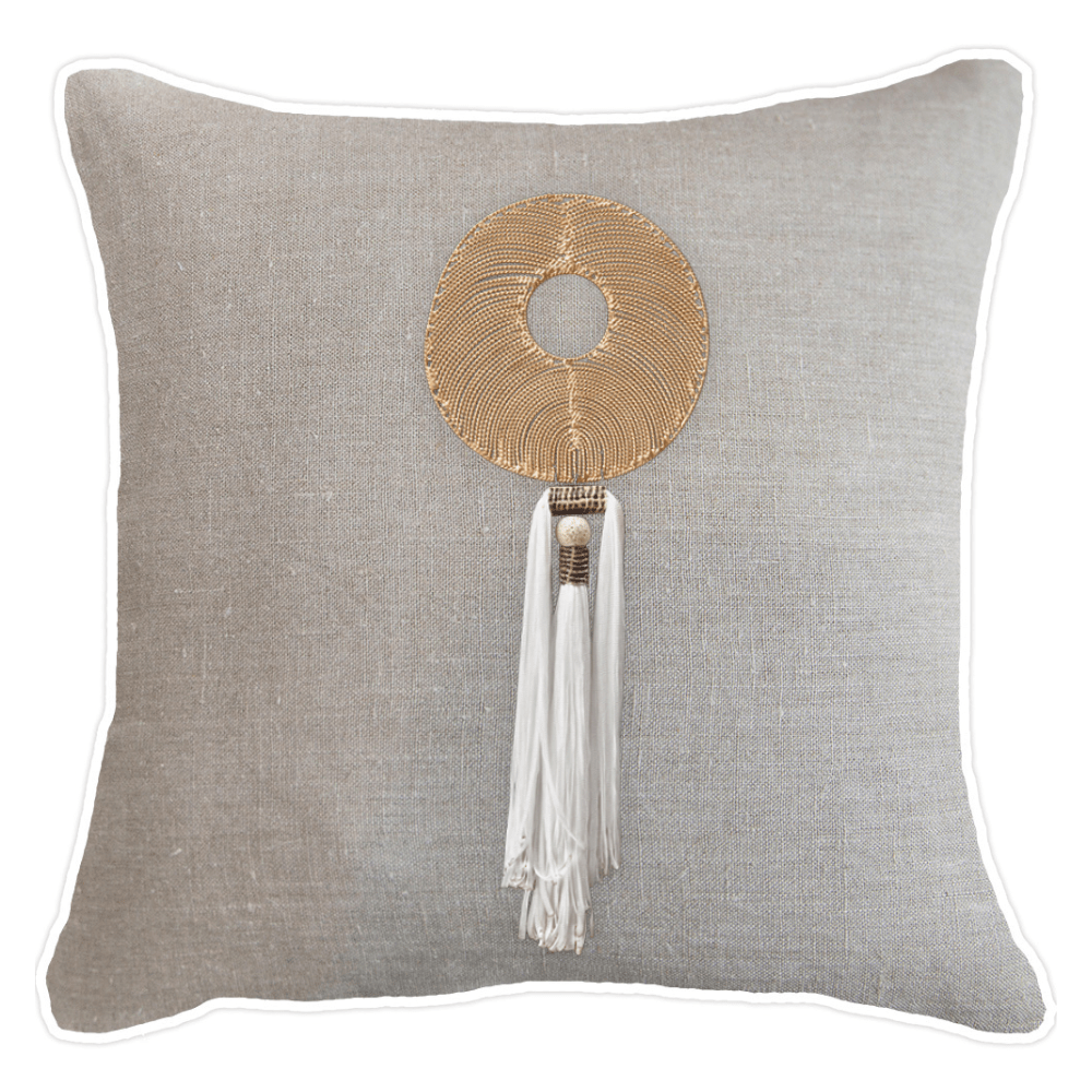 Bandhini - Design House Lounge Cushion White Tassel Gold Disc Natural & White Lounge Cushion 55 x 55cm