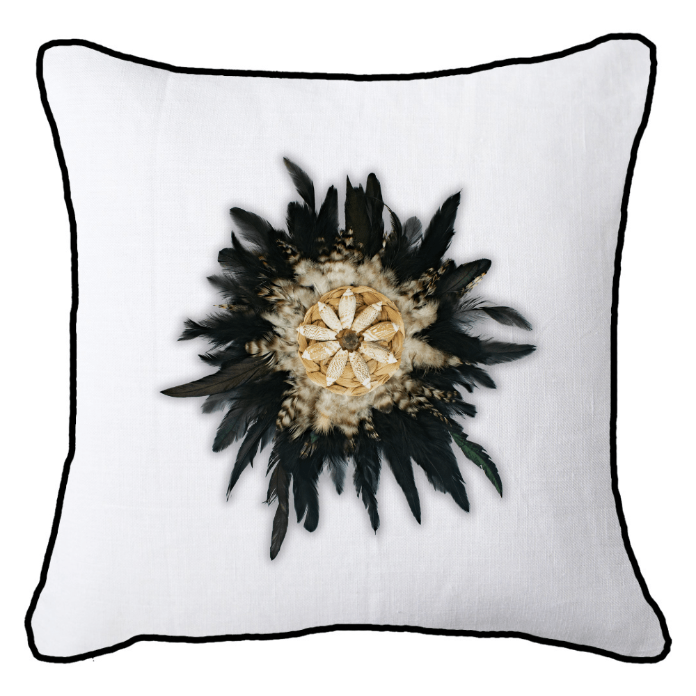 Bandhini Design House Lounge Cushion White with Black Piping Feather Shell Black Juju Lounge Cushion 55 x 55cm