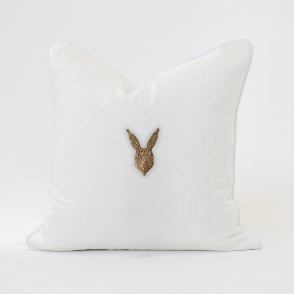 Bandhini Design House Lounge Cushion White with White Piping Creature Metal Rabbit Head Lounge Cushion 55 x 55cm