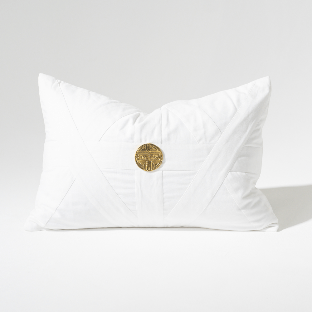 Bandhini Design House Lumber Cushion Amulet Coin White Lumbar Cushion 35 x 53cm