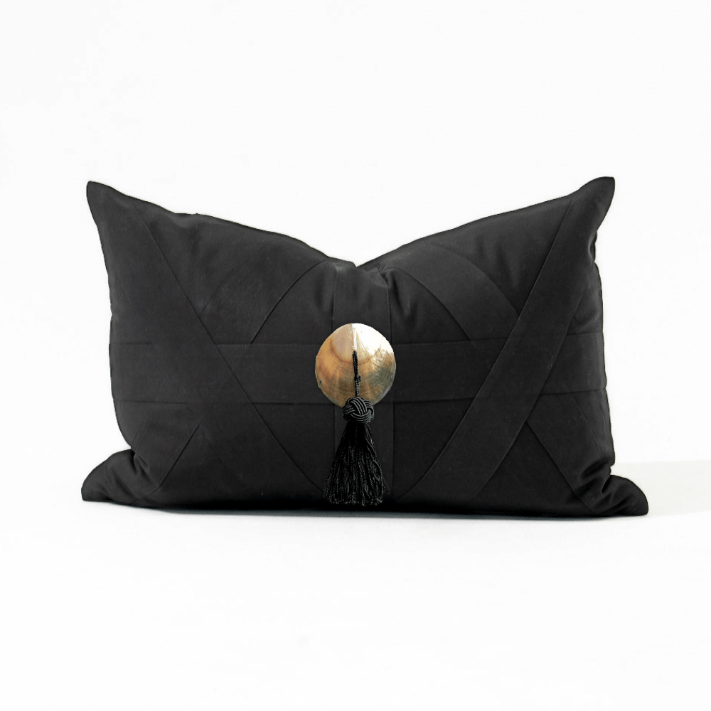Bandhini Design House Lumber Cushion Black Shell Tassel Black Lumbar Cushion 35 x 53cm