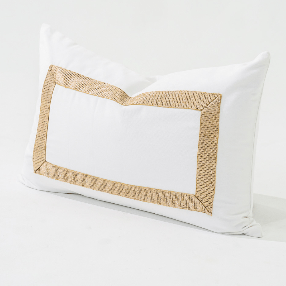 Bandhini Design House Lumber Cushion Braid Gold White Lumbar Cushion 35 x 53cm