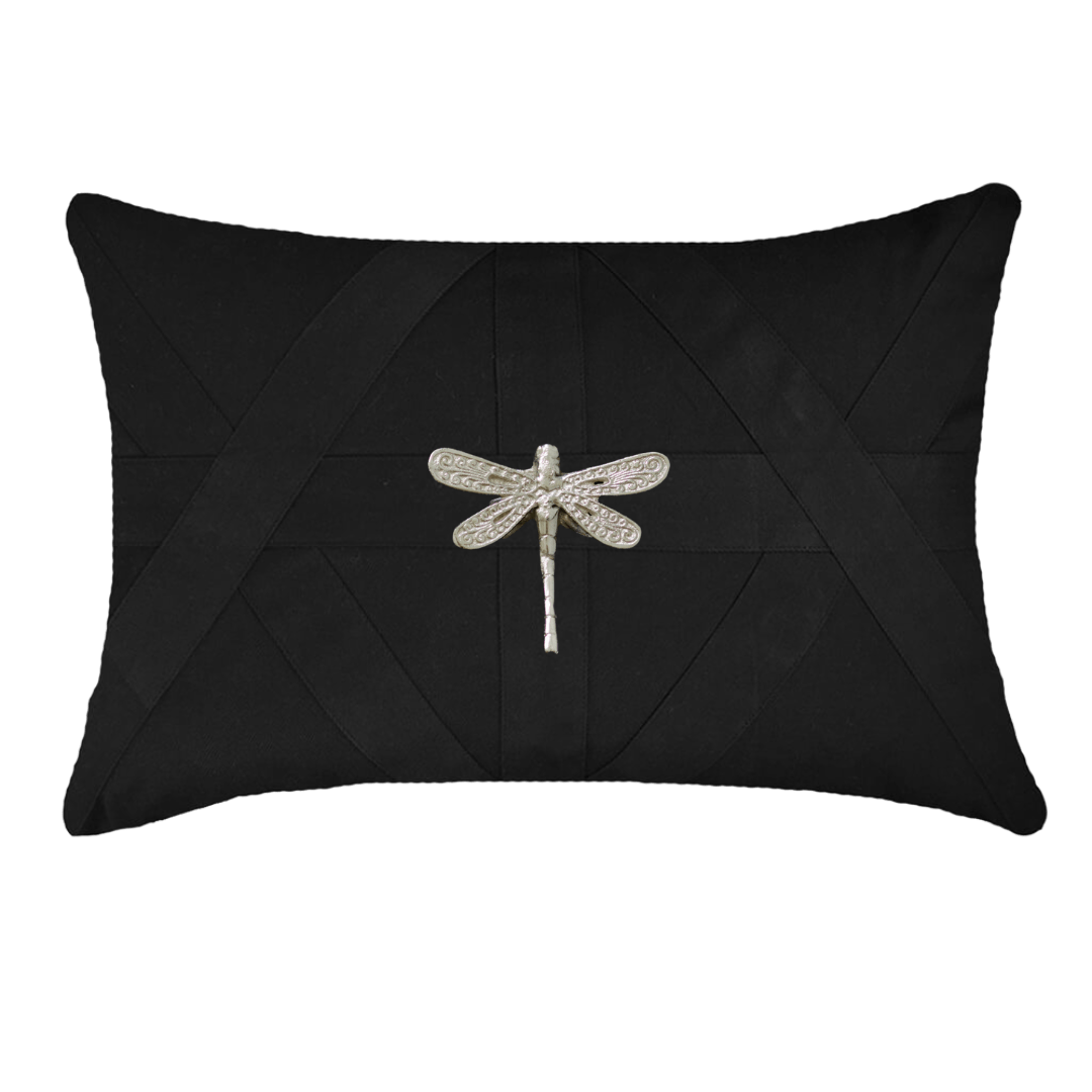 Bandhini Design House Lumber Cushion Creature Dragon Fly Black Lumbar Cushion 35 x 53cm
