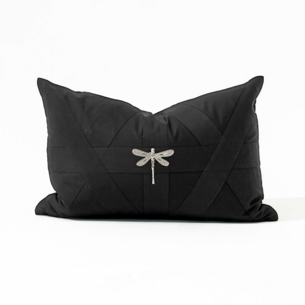 Bandhini Design House Lumber Cushion Creature Dragonfly Black Lumbar Cushion 35 x 53cm