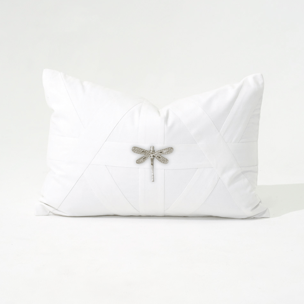 Bandhini Design House Lumber Cushion Creature Dragonfly White Lumbar Cushion 35 x 53cm
