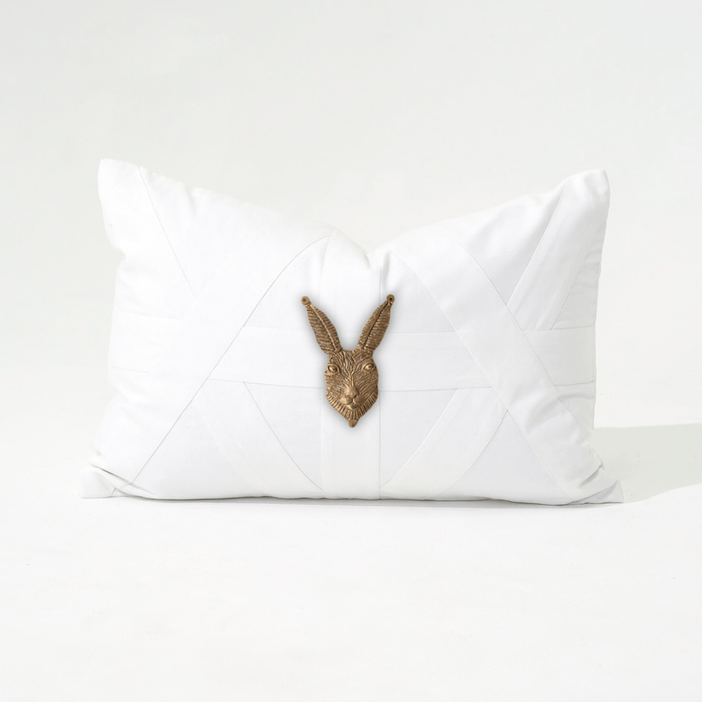 Bandhini Design House Lumber Cushion Creature Metal Rabbit Head White Lumbar Cushion 35 x 53cm