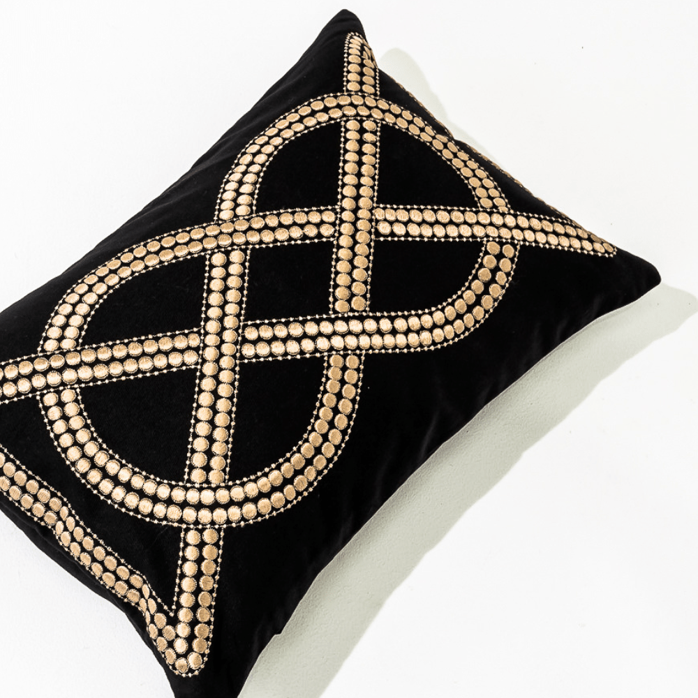 Bandhini Design House Lumber Cushion Dot Chain Knot Black Lumbar Cushion 35 x 53cm
