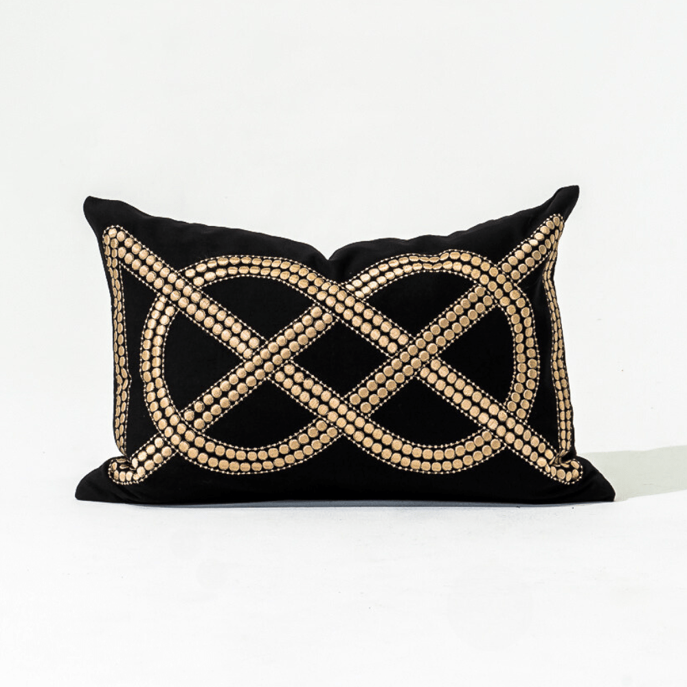 Bandhini Design House Lumber Cushion Dot Chain Knot Black Lumbar Cushion 35 x 53cm