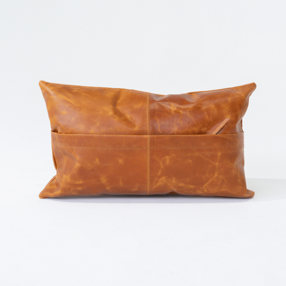 Bandhini - Design House Lumber Cushion Leather Black Stripe Tan Lumbar 35 x 53cm