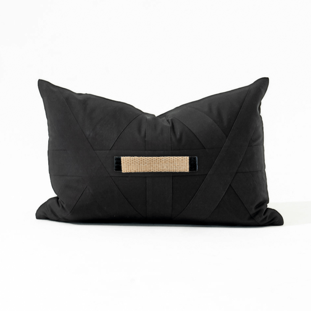 Bandhini Design House Lumber Cushion Raffia Strip Black Lumbar Cushion 35 x 53cm