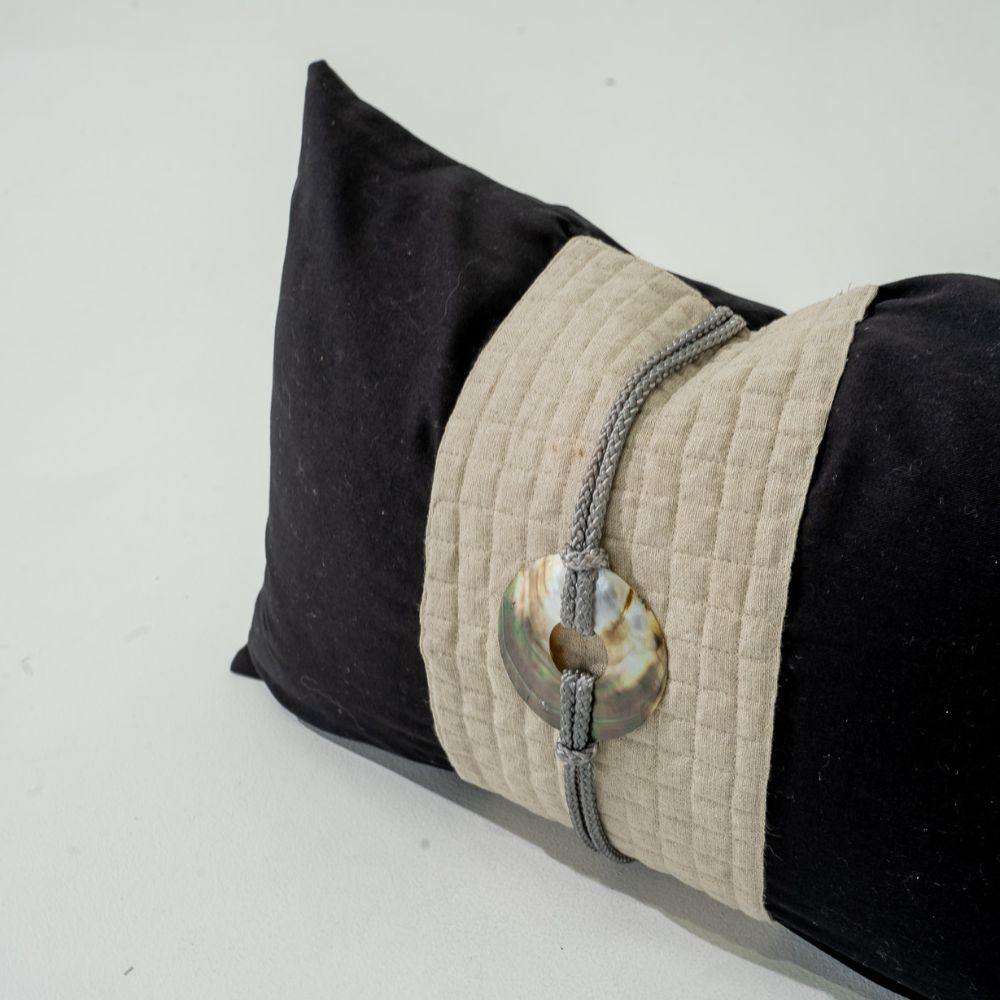 Bandhini Design House Lumber Cushion Shell Sash Linen Black Lumbar Cushion 35 x 53cm