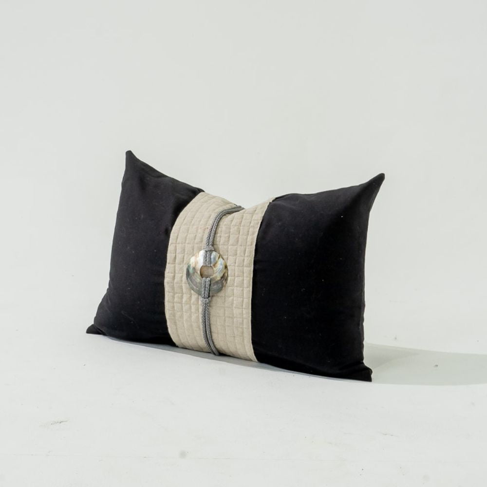 Bandhini Design House Lumber Cushion Shell Sash Linen Black Lumbar Cushion 35 x 53cm