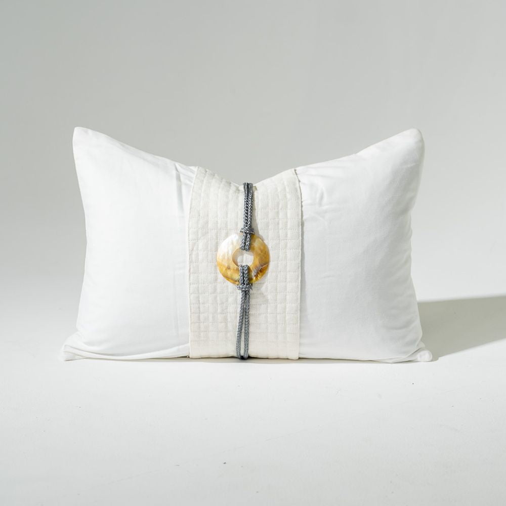 Bandhini Design House Lumber Cushion Shell Sash Linen White Lumbar Cushion 35 x 53cm