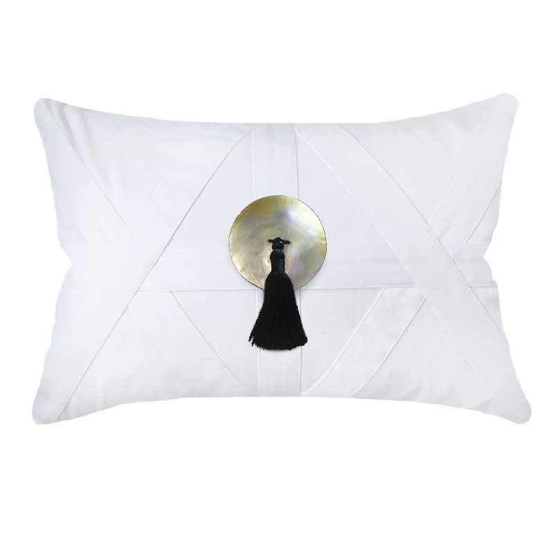 Bandhini Design House Lumber Cushion Shell Tassel Black on White Lumbar Cushion 35 x 53cm
