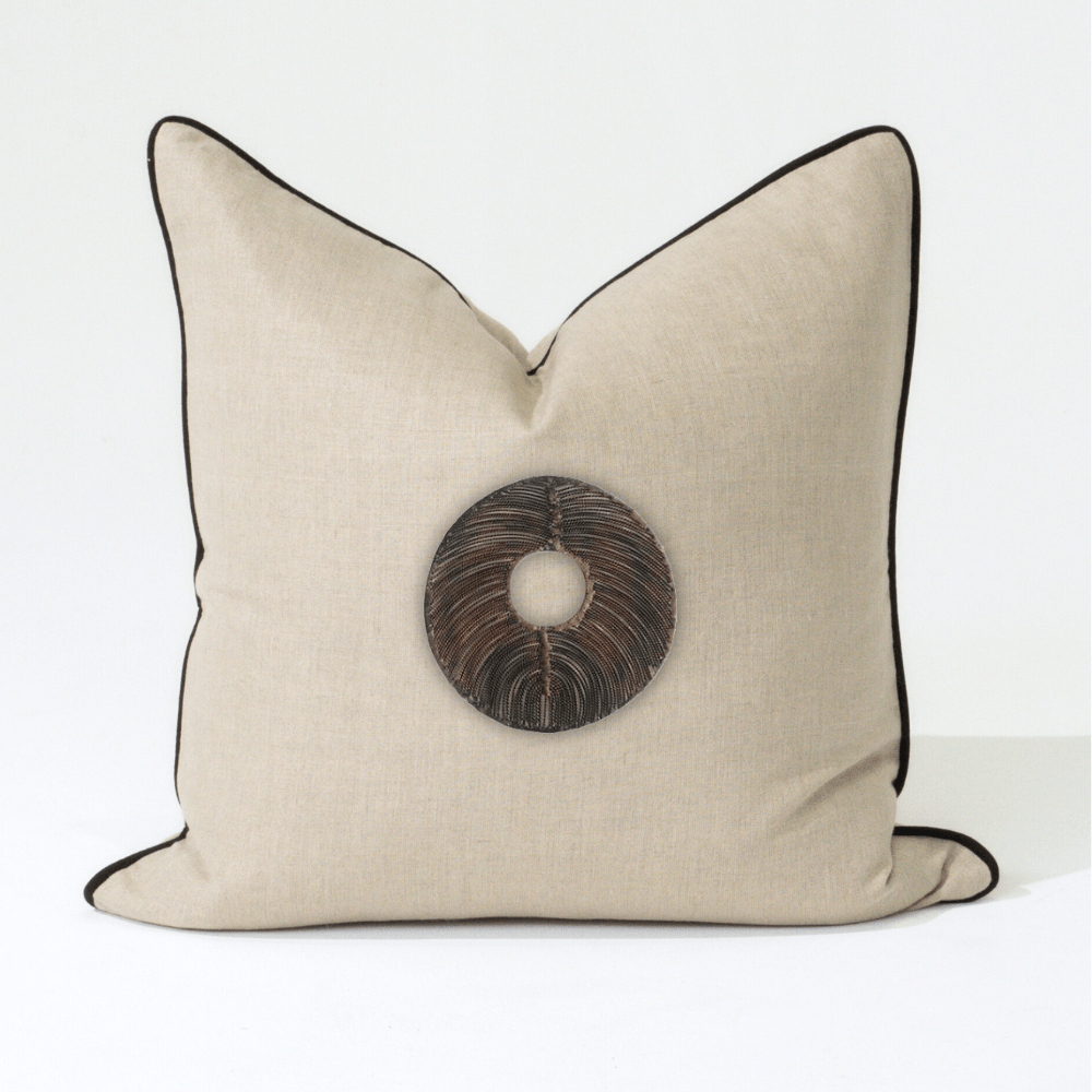 Bandhini Design House Medium Cushion Disc Copper Natural & Black Lounge Cushion 55 x 55cm