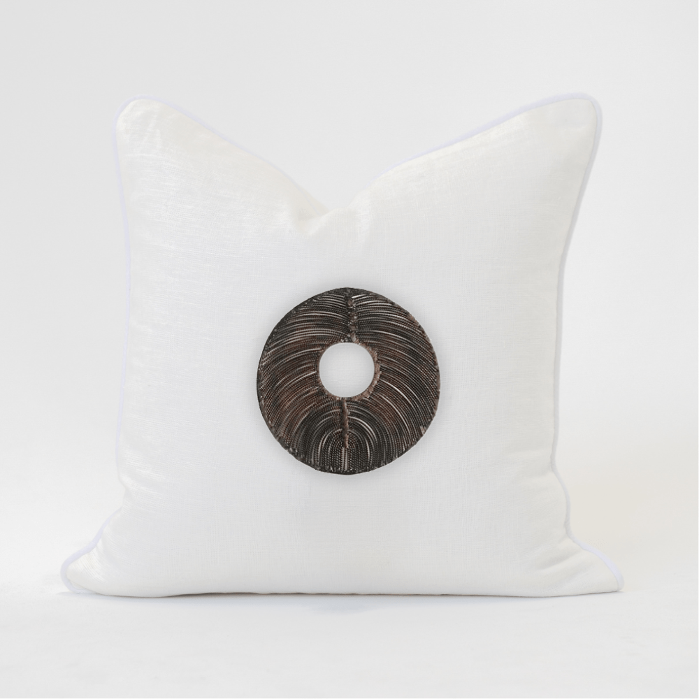 Bandhini Design House Medium Cushion Disc Copper White & White Lounge Cushion 55 x 55cm