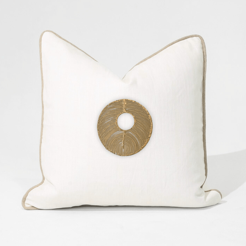 Bandhini Design House Medium Cushion Disc Gold White & Natural Lounge Cushion 55 x 55cm