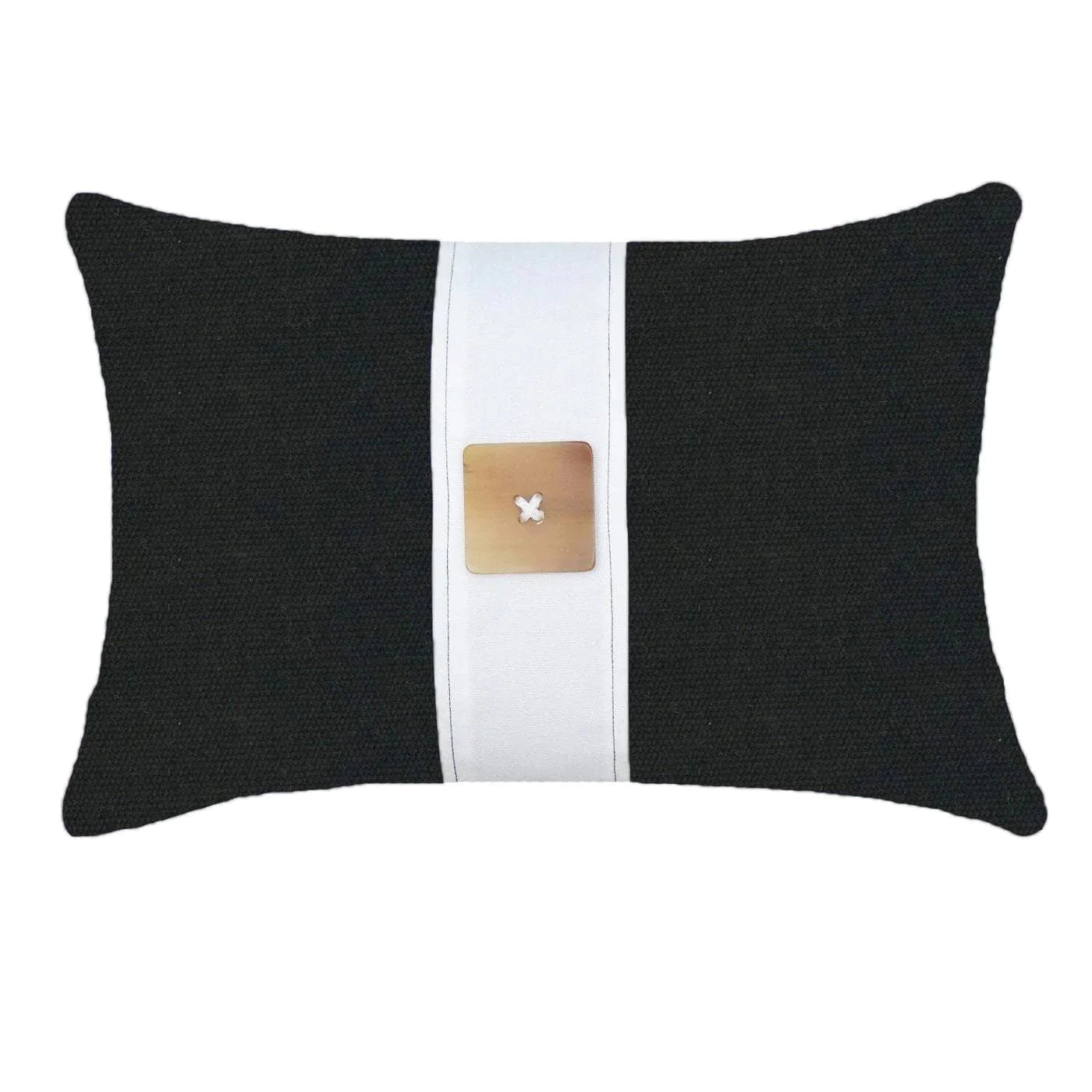 Bandhini Design House Outdoor Black & White Outdoor Horn Button Lumbar Cushion 35 x 53cm