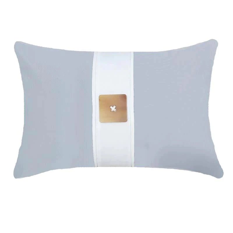 Bandhini Design House Outdoor Cloud & White Outdoor Horn Button Lumbar Cushion 35 x 53cm