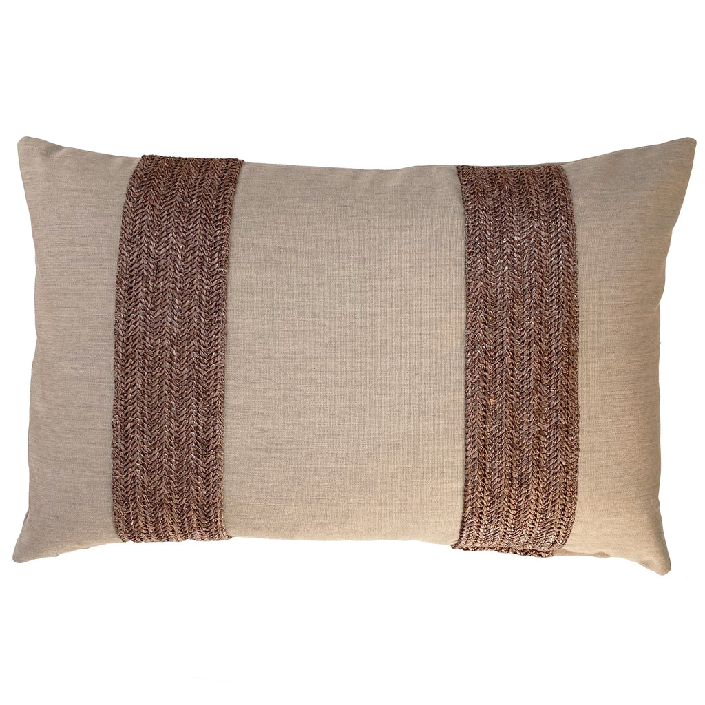 Bandhini - Design House Outdoor Cushion Coffee Outdoor Raffia Lines Lumbar Cushion 35 x 53 cm