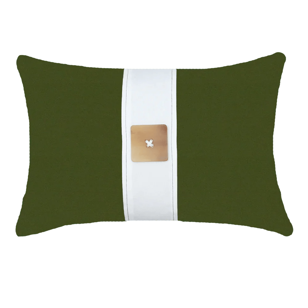 Bandhini Design House Outdoor Green & White Outdoor Horn Button Lumbar Cushion 35 x 53cm