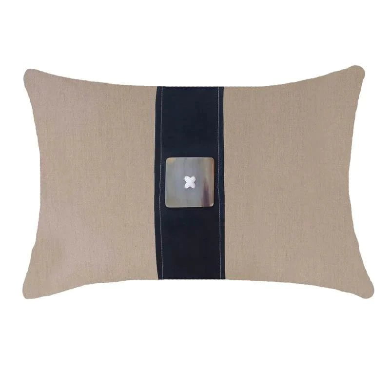 Bandhini Design House Outdoor Natural & Black Outdoor Horn Button Lumbar Cushion 35 x 53cm