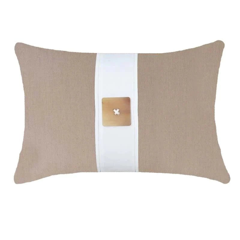 Bandhini Design House Outdoor Natural & White Outdoor Horn Button Lumbar Cushion 35 x 53cm