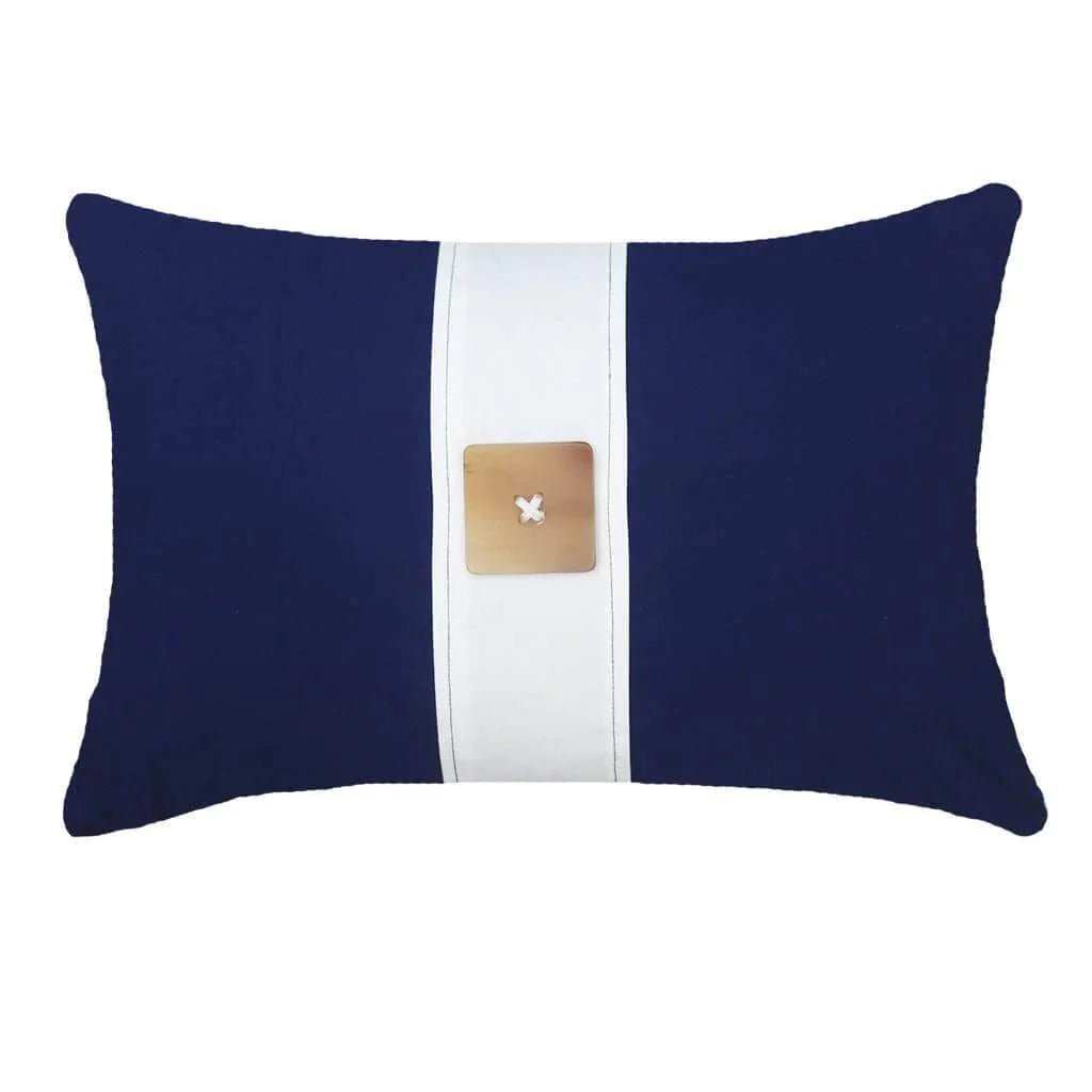 Bandhini Design House Outdoor Navy & White Outdoor Horn Button Lumbar Cushion 35 x 53cm