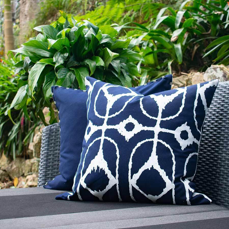 Bandhini Design House Outdoor Outdoor Inner Ikat Diamond Navy Lounge Cushion 55 x 55cm