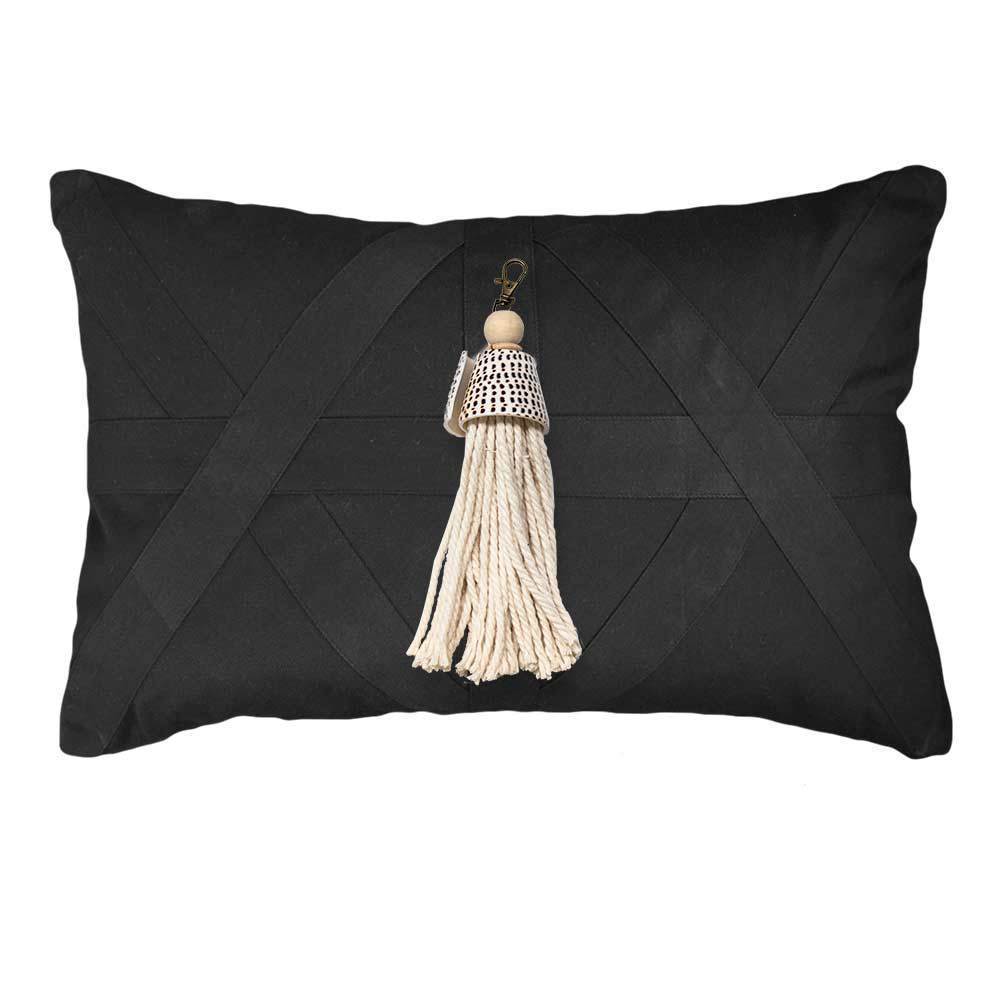 Bandhini Design House Shell Junonia White Tassel Black Lumbar Cushion 35 x 53cm