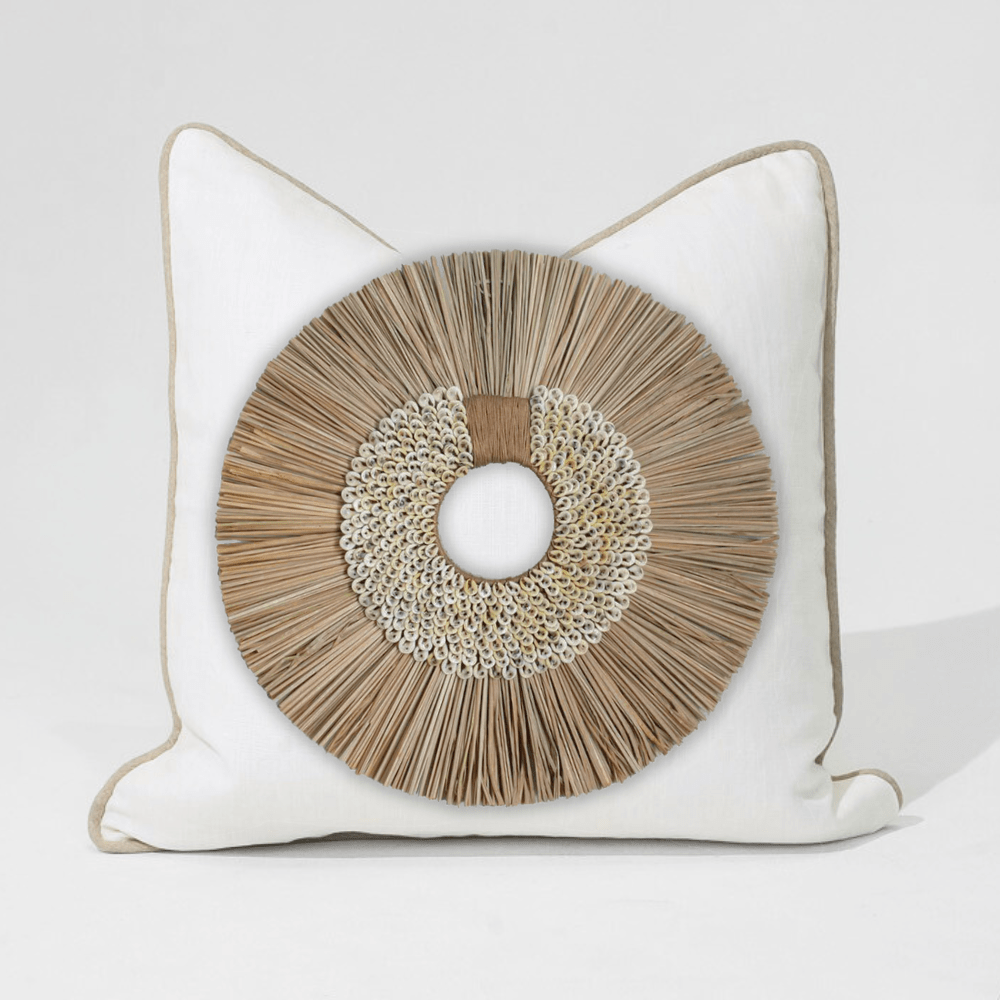 Bandhini Design House Shell Ring Coffee with Wood Sticks Natural & White Lounge Cushion 55 x 55cm