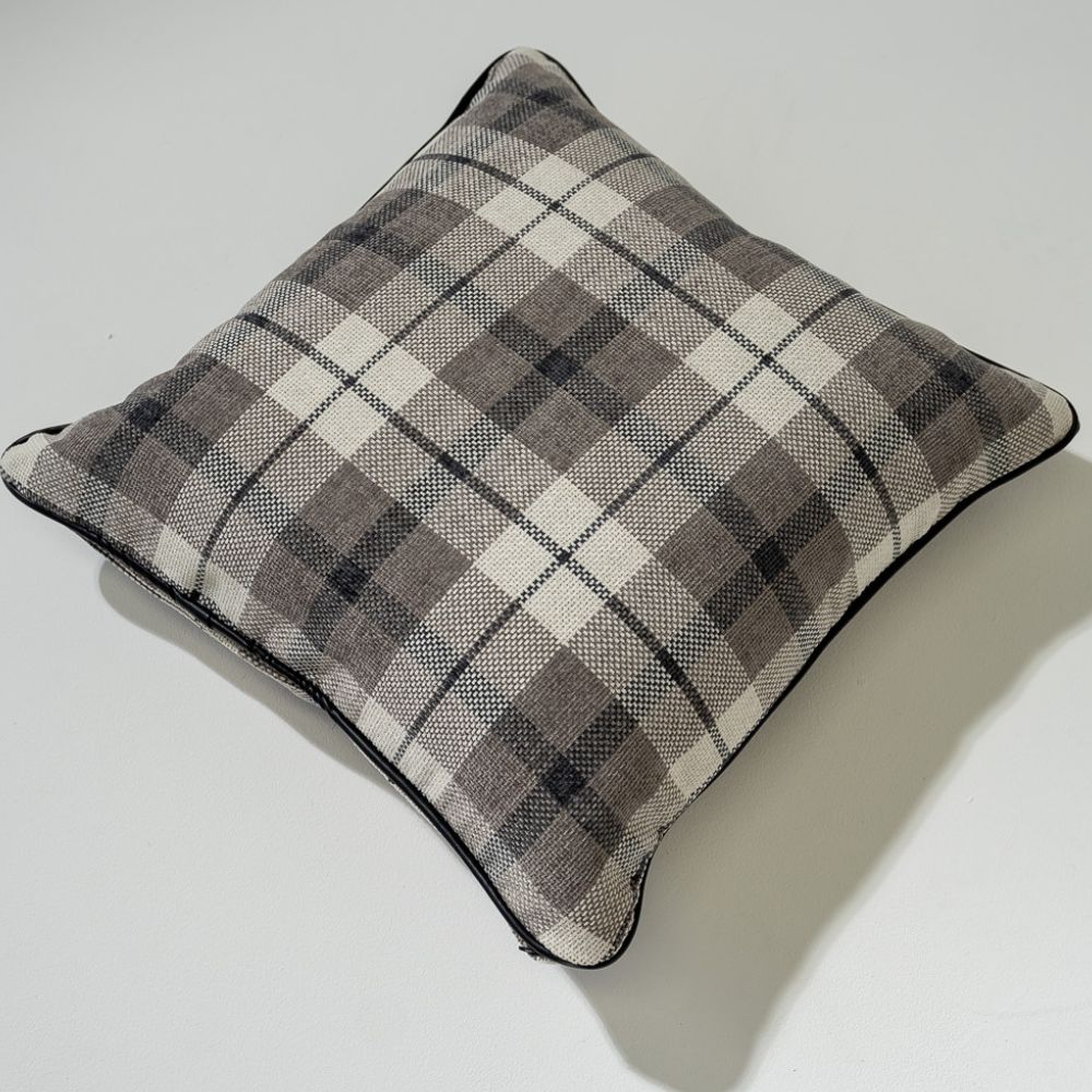 Bandhini Design House Tartan Piped Grey Lounge Cushion 55 x 55cm